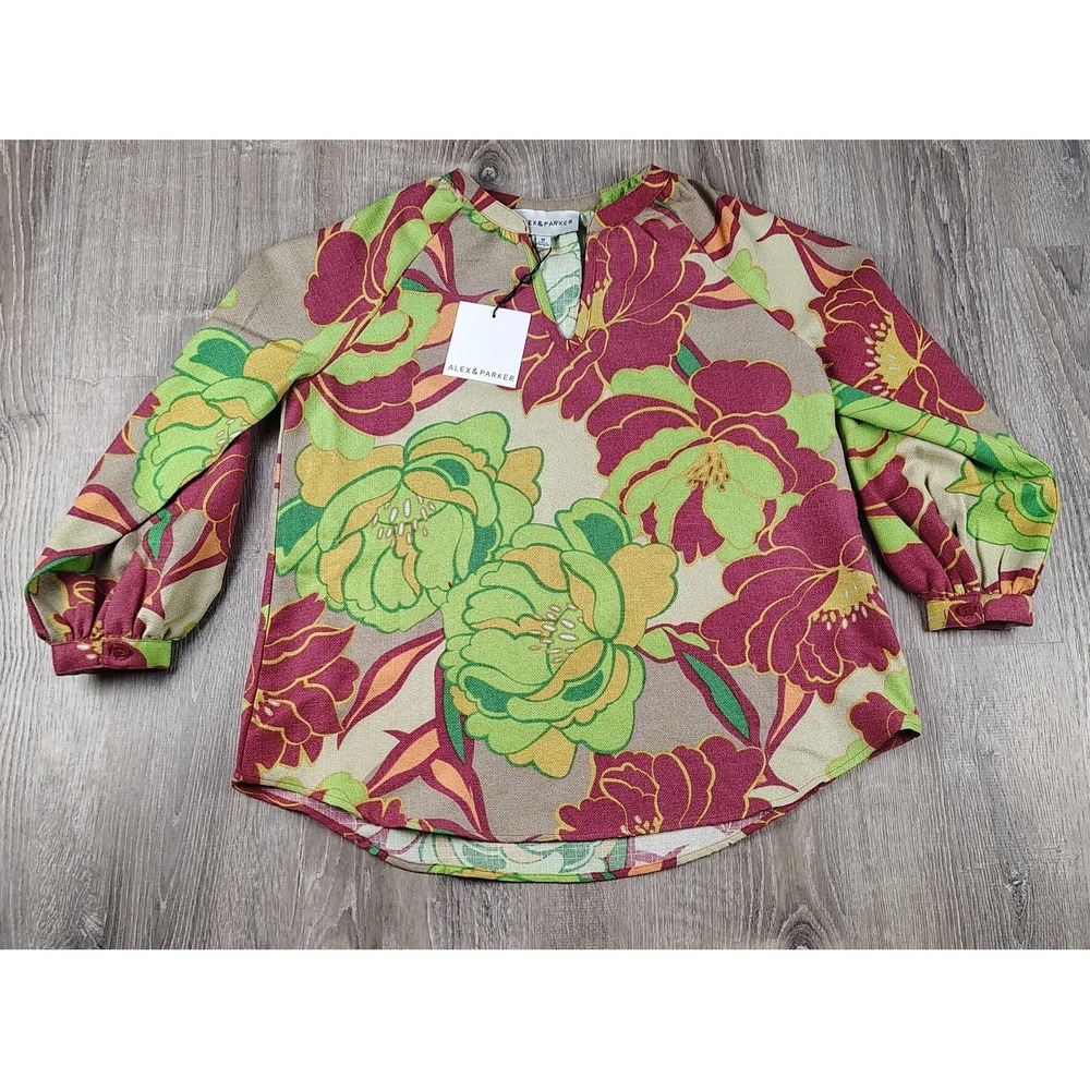 Alex&Parker Floral Print Top Womens M Woven Tropical Summer Sun Beach Blouse New